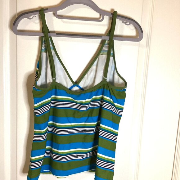Long Tall Sally Women's 2 Piece Green Striped Swimsuit Size 12 Vacation Holiday - Picture 3 of 11